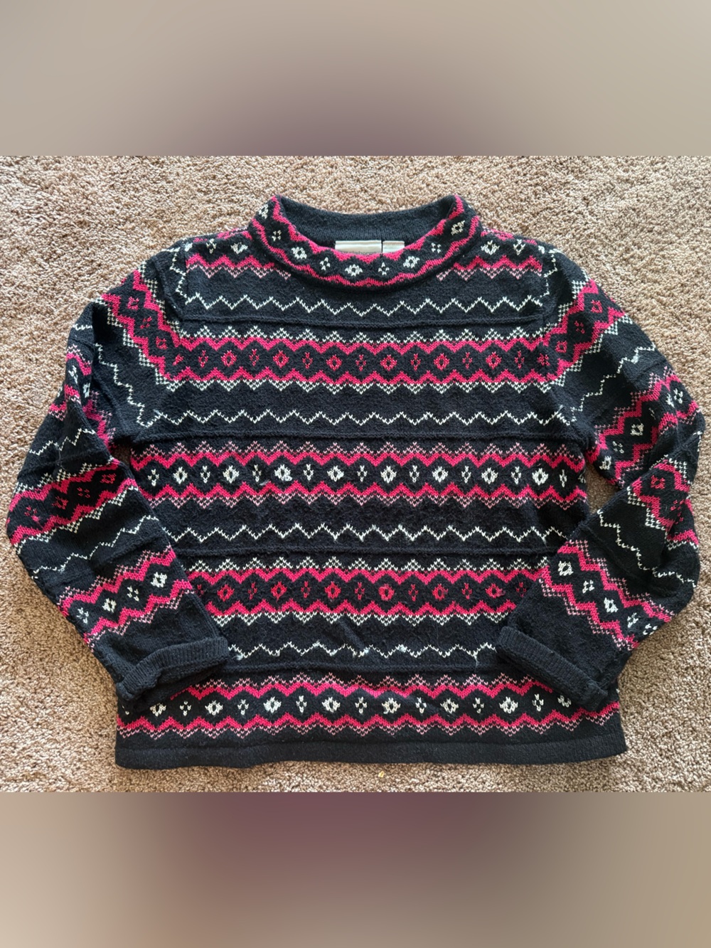 Vintage Funky Diamond Print Mockneck Sweater